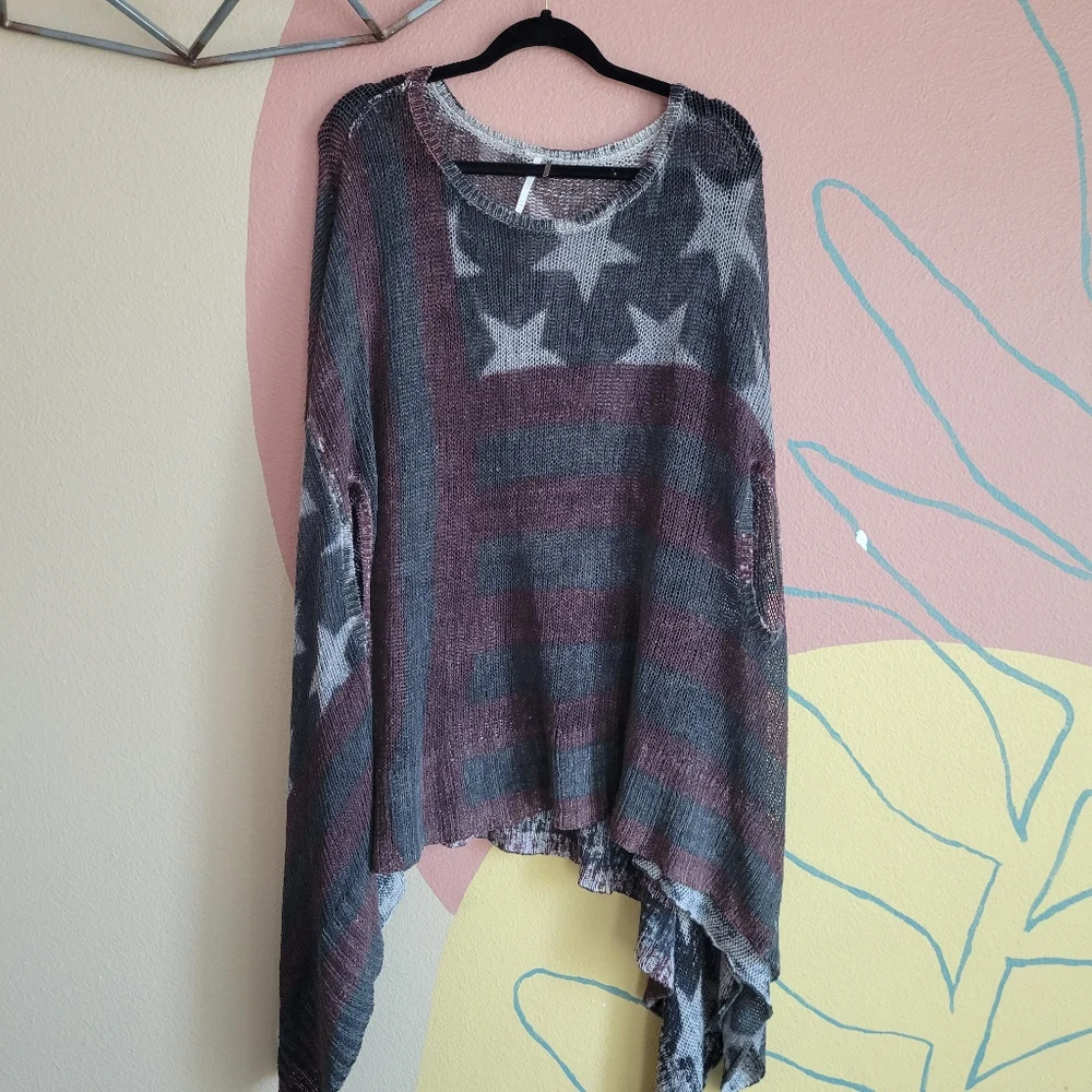 Super Rare Free People Broad Stripes and Bright Stars Poncho OS - Picture 5 of 12